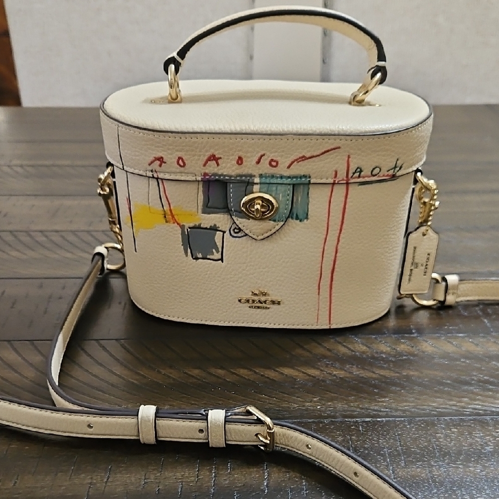 Limited Edition Coach Basquait Cream Leather  Multicolor Sketch Print Crossbody